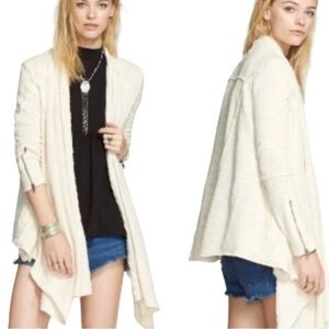 Free People NWT In‎ The Loop Open Front Cardigan Draped Zip Cuff Pockets Women L